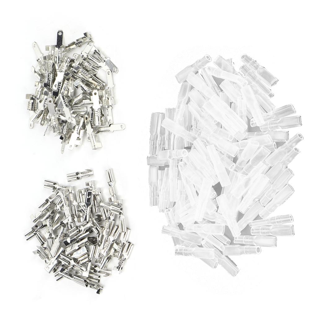 Spade Crimp Terminals Female Male 50Pcs/Each with 100Pcs Insulating Sleeves 2.8mm Silver