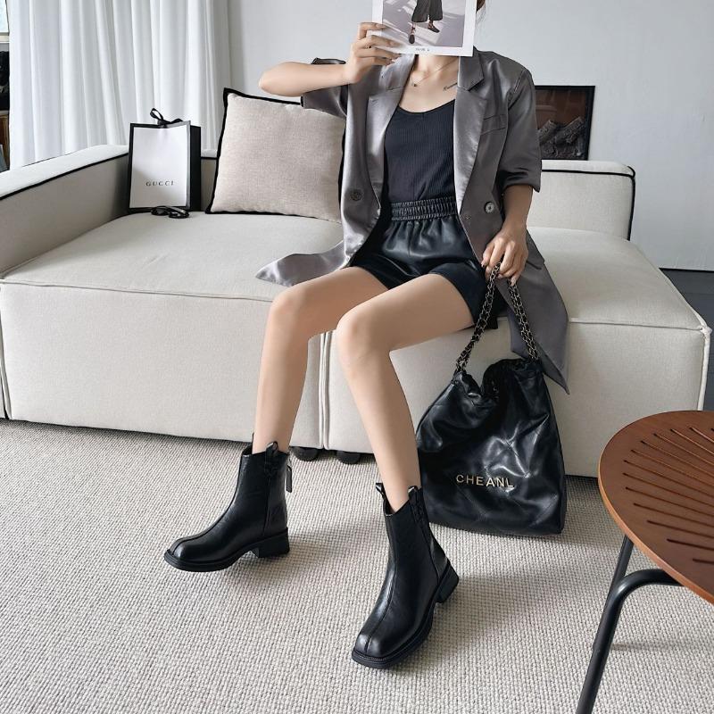 Женские ботильоны в стиле ретро, корейские короткие ботинки, зима 2024, новые квадратные носки из крокодиловой кожи, удобные водонепроницаемые модные уличные ботинки