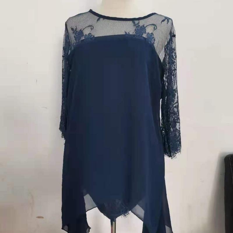 Элегантное кружевное шифоновое платье средней длины, женское платье с коротким рукавом, весна-лето, женские однотонные платья трапециевидной формы, большие размеры 24033