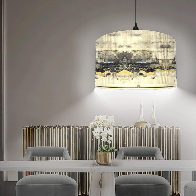 Chandelier Lampshade Table Lampshade Bamboo Lampshade Living Room Decoration Marbled Print