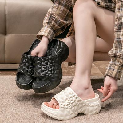 7 см Женские летние шлепанцы на высоком каблуке Женские домашние нескользящие сандалии на танкетке Пара Толстая подошва Уличные Пляжные ЕВА шлепанцы