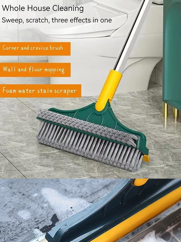 Bathroom Floor Scrub Brush 2 In 1 Cleaning Brush Long Handle Removable Wiper Magic Broom Brush Squeegee Tile Kitchen Cleaning Tools