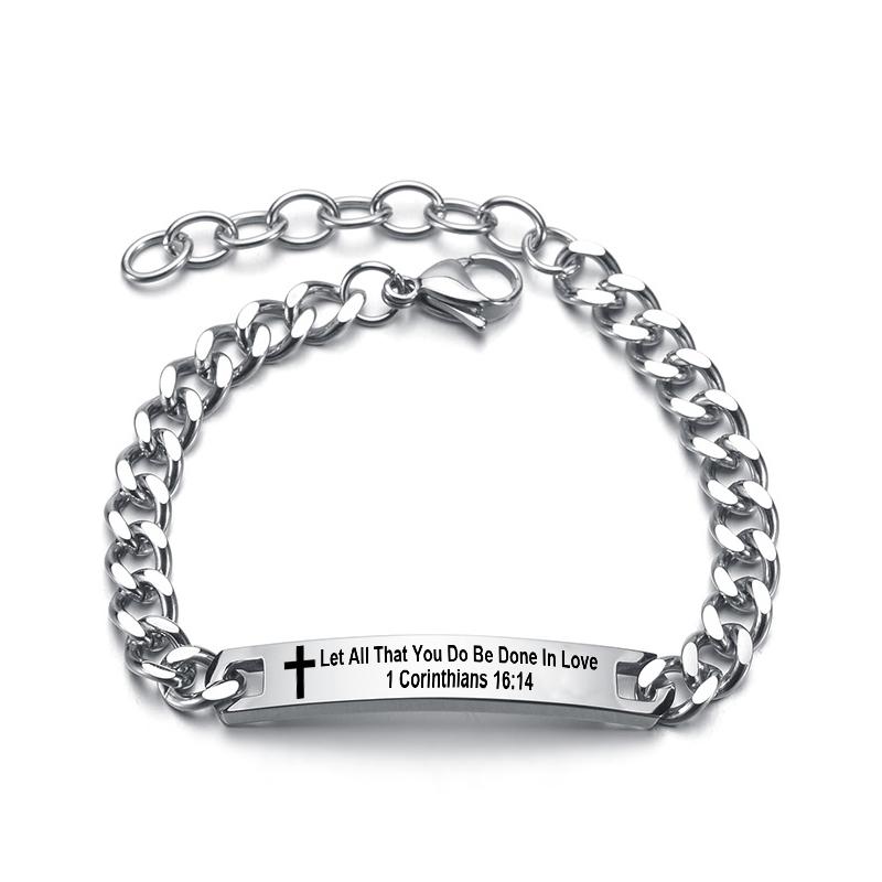 Christian Bible Stainless Steel Bracelet Bangle Engraved Cross Scripture Psalm Silicone Bracelets Religious Jewelry