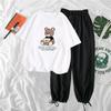 Fashion Little Bear Short Sleeve Casual Sportswear Suit Women Casual Wide Leg TrousersTwo-piece Summer Loose Sports Suit