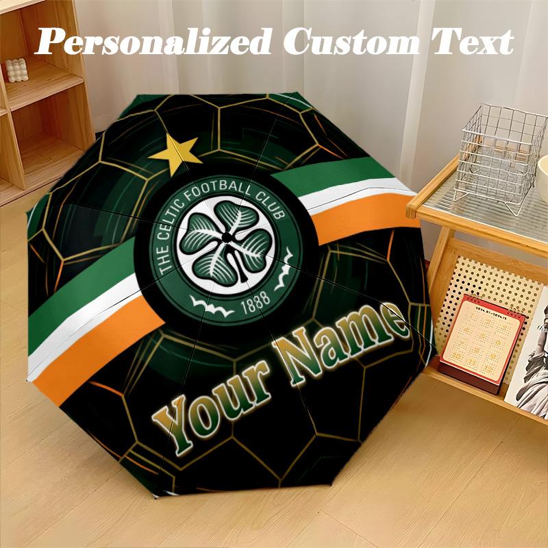 Автоматический складной зонт с 8 ребрами, принт Celtic FC, индивидуальный текст с именем, портативный дождевик