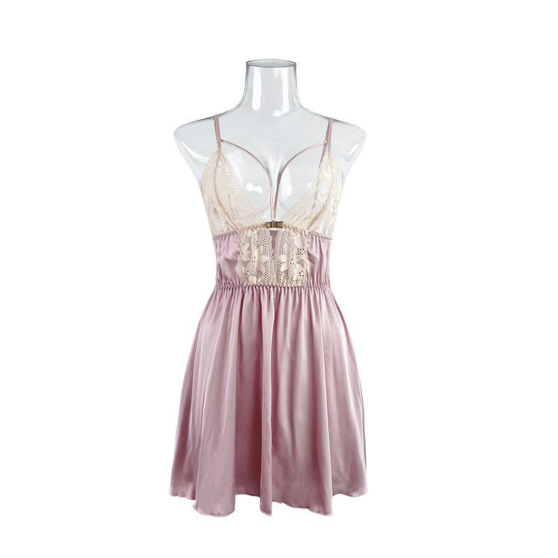 Чистое Желание Сексуальное Кружевное Пэчворк Топ-Майка Глубокий V Сладкий Атлас Кожаный Ночная Рубашка Домашняя Одежда 417 Романтическая Удобная Одежда Для Сна С Женственным Кружевом