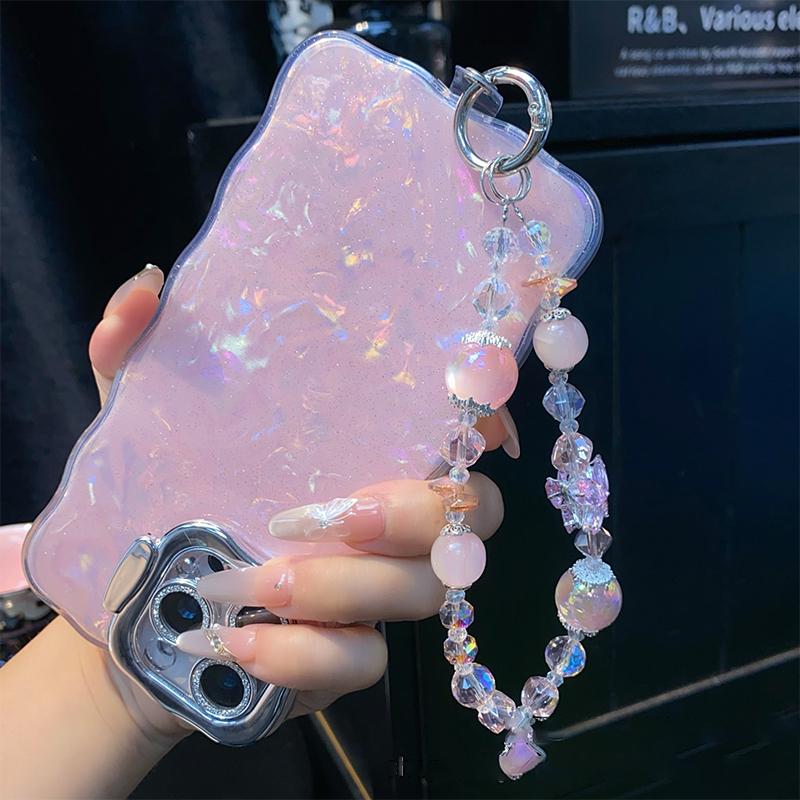 Ins Style Mermaid Pendant Beaded Phone Charm Y2K Butterfly Phone Chain Anti Lost Wrist Lanyard Keychain Gifts