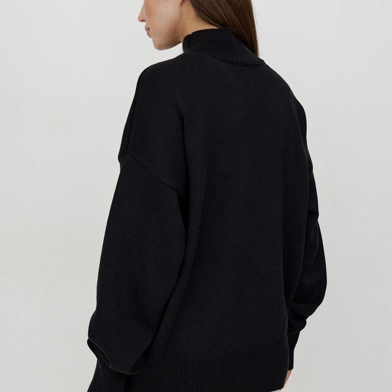 Women Autumn Winter Half High Neck Solid Color Long Sleeve Loose Knitted Casual All Match Sweater