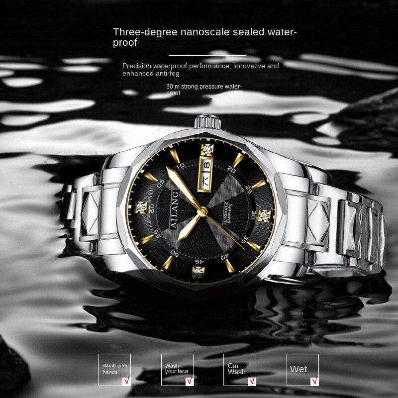 AILANG Мужские полностью автоматические механические часы Мужские часы Модные водонепроницаемые часы с двойным календарем из камня и стали