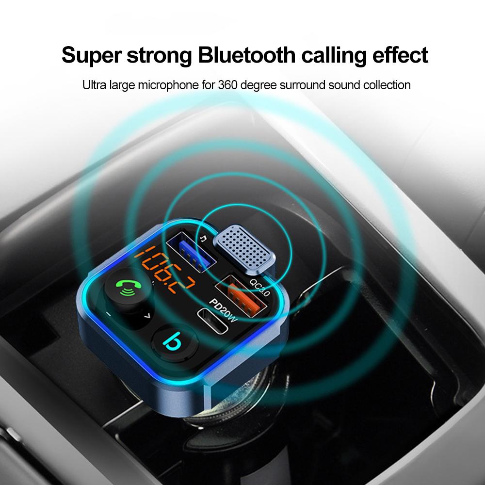 Wireless Bluetooth 5.0 Handsfree Car Fm Transmitter Dual USB Car Charger Auto Radio Fm Modulator Mp3 Player Black Adapter