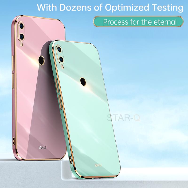 Plating Square Ring Holder Phone Case On For Xiaomi Redmi Note 7 Pro Xiomi Note7 7pro Luxury Bumper Soft Silicone Stand Cover
