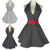 Ретро милый фартук для женщин с V-образным вырезом в горошек сексуальный регулируемый хлопковый кухонный фартук с завязками для домашнего использования на работе