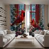 Light Filtering Winter Cardinal Curtains Pine Cone Candlelight Snow Scene Semi Opaque Polyester Living Room Bedroom Curtain Set Of 2 Made Washable