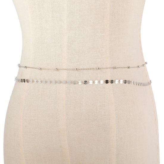 Женская цепочка на талию с двойным слоем блесток, регулируемая длина, ажурная, для танца живота, украшения на талию, вечеринки, фестивали, ночные клубы, цепочка на тело