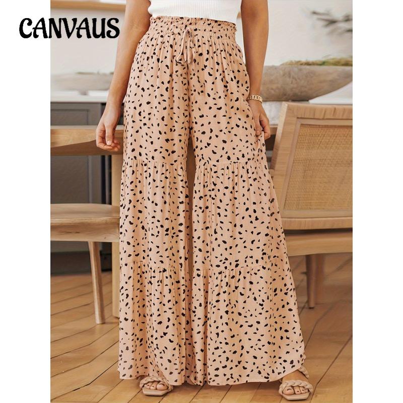 Летние широкие брюки женские большого размера с леопардовым принтом и оборками