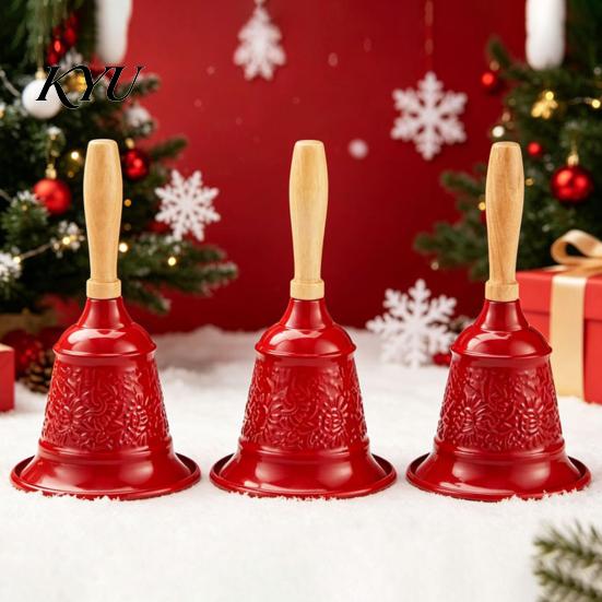 Holiday Party Decoration Vintage Hand Bell with Wooden Handle, Metal Service Call Decorative Gold for Restaurant Bar Classroom Pet Training, Christmas