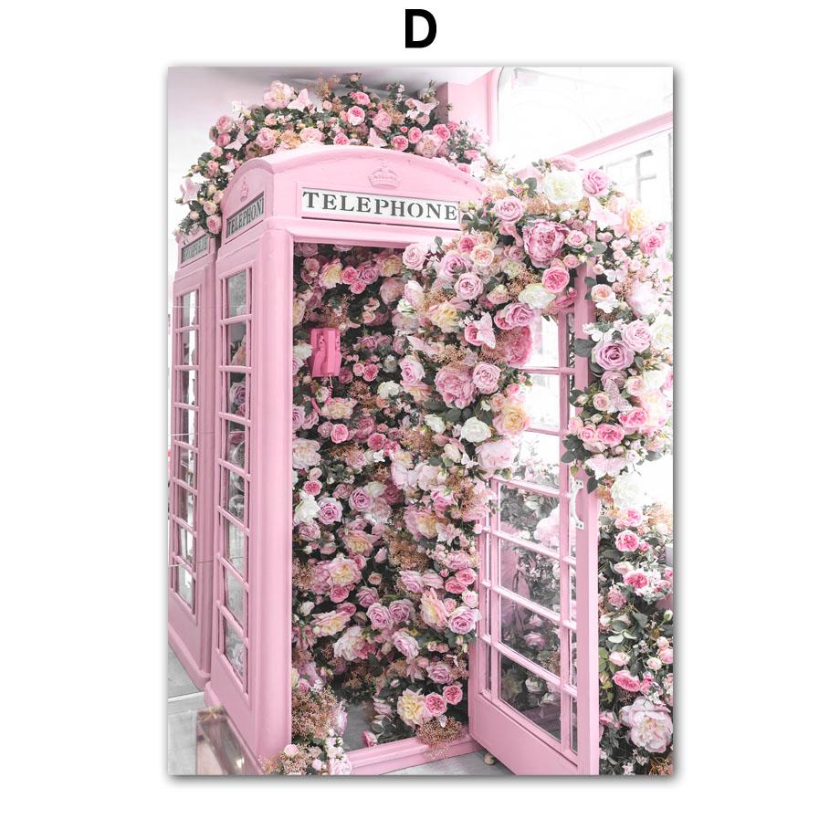 Розовая сакура, роза, пион, Париж, свежий цветок, пейзаж, постеры, принты, картины на холсте, настенные художественные картины для гостиной, домашний декор