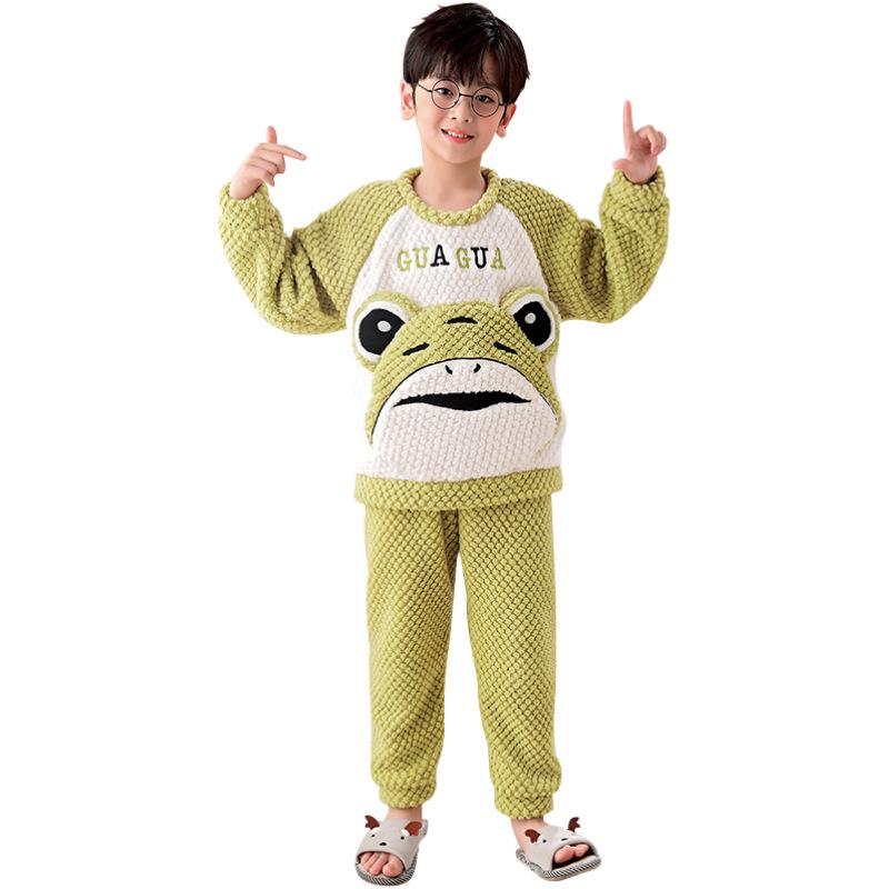 Фланелевая пижама с рисунком для мальчиков - длинный рукав, круглый вырез, коралловый флис, осень/зима