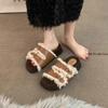 Мода Мода Пушистые Женские Плюшевые Меховые Домашние Тапочки Сандалии Нескользящие Домашние Ботинки Женские Для Домашнего Использования Роскошные Толстые Плоские Уличная Обувь