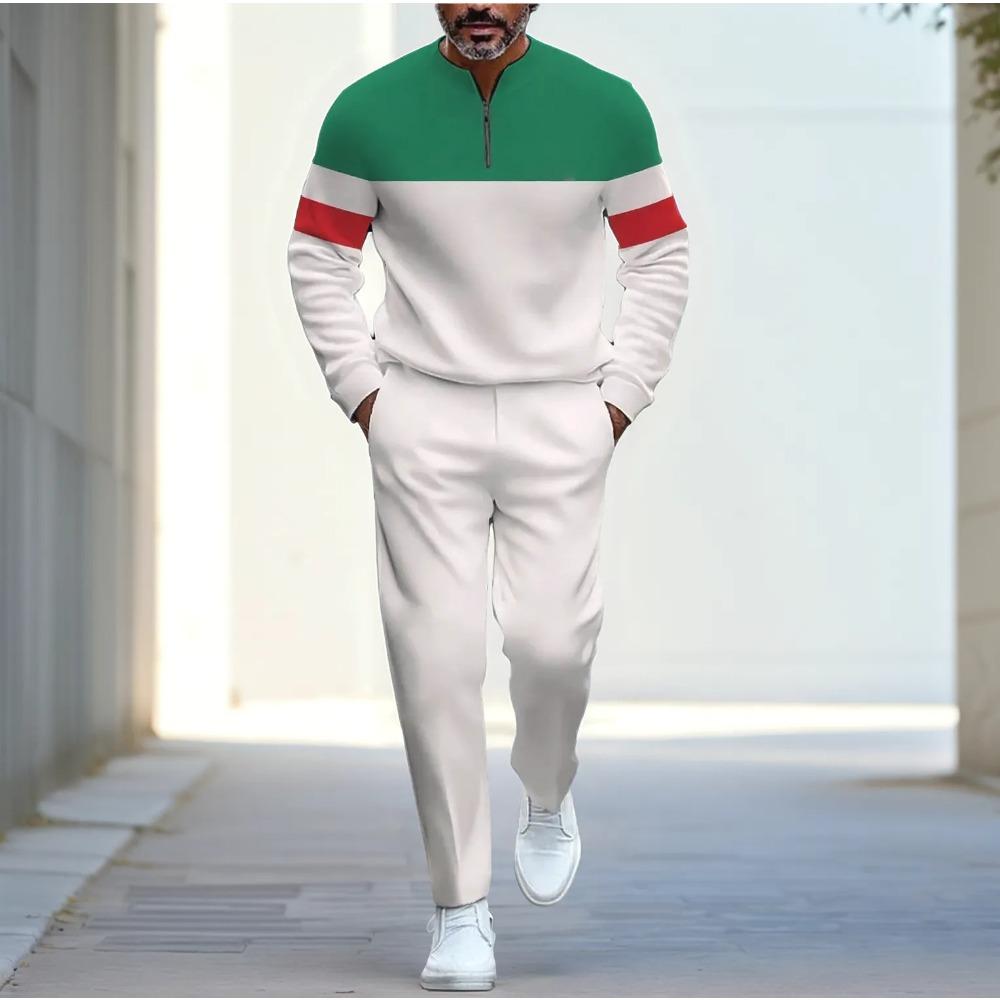 Весенне-осенняя модная уличная одежда Мужской комплект из двух предметов с длинным рукавом, на молнии до середины, со стойкой, брюки, спортивная одежда, мужская одежда