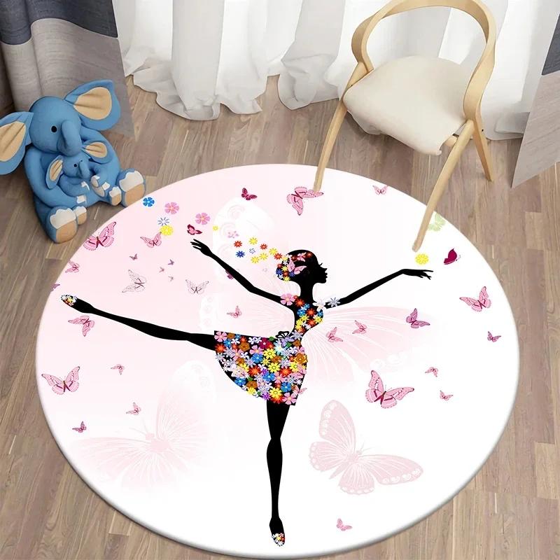 Butterfly Flower Fairy Girl Round Carpet Living Room Rugs Soft Doormat For Children's Room Playroom Decor Kitchen Bath Floor Mat