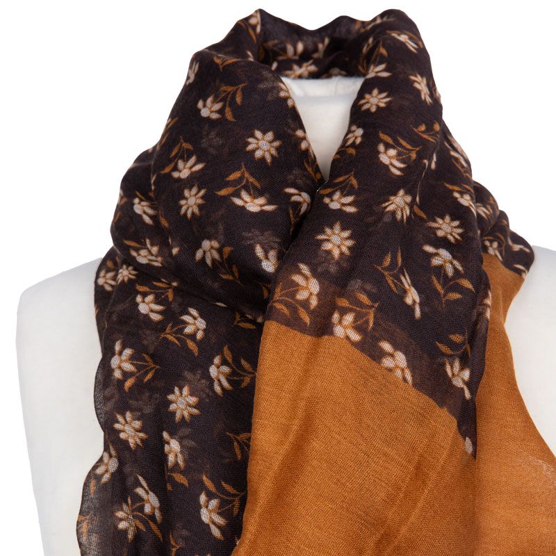 Черный шарф с белыми цветами и желтым контуром 90x180 см для женщин RODIER