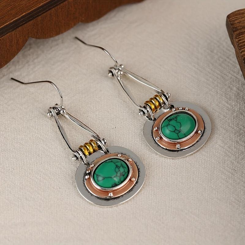 Модные винтажные висячие серьги с бирюзой — медные посеребренные украшения для женщин — идеальная идея для подарка