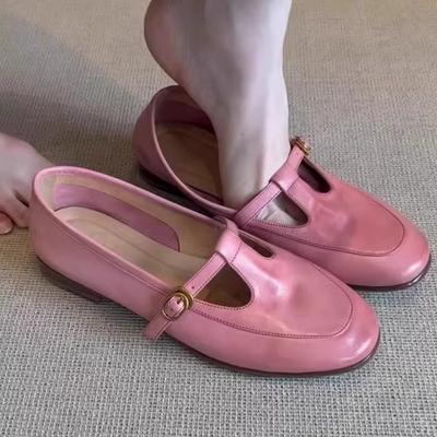 Версия из мягкой кожи~ уменьшающие возраст розовые туфельки из маленькой кожи 2025 весна новые туфли Мэри Джейн на низком каблуке с одной пуговицей