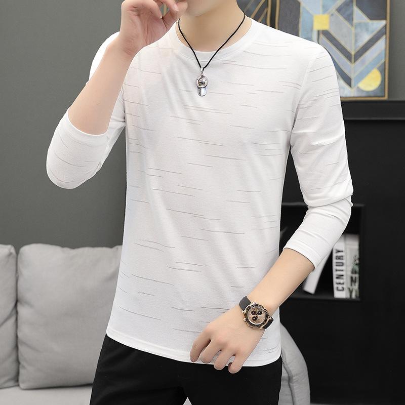 Весна Осень Мужская футболка с длинным рукавом Базовая рубашка Полосатая рубашка поло с круглым вырезом Повседневная мужская