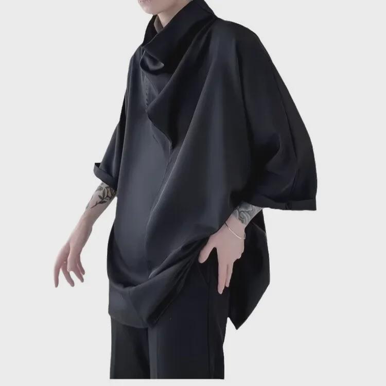 2024 Мужская футболка в китайском стиле высокого качества с короткими рукавами и высоким воротником, свободная драпировка