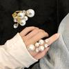 1pc Trendy Oversize Imitation Multi Pearl Ring Women Lady Irregular Crystal Rhinestone Charm Open Ring Korean Wedding Party Jewelry