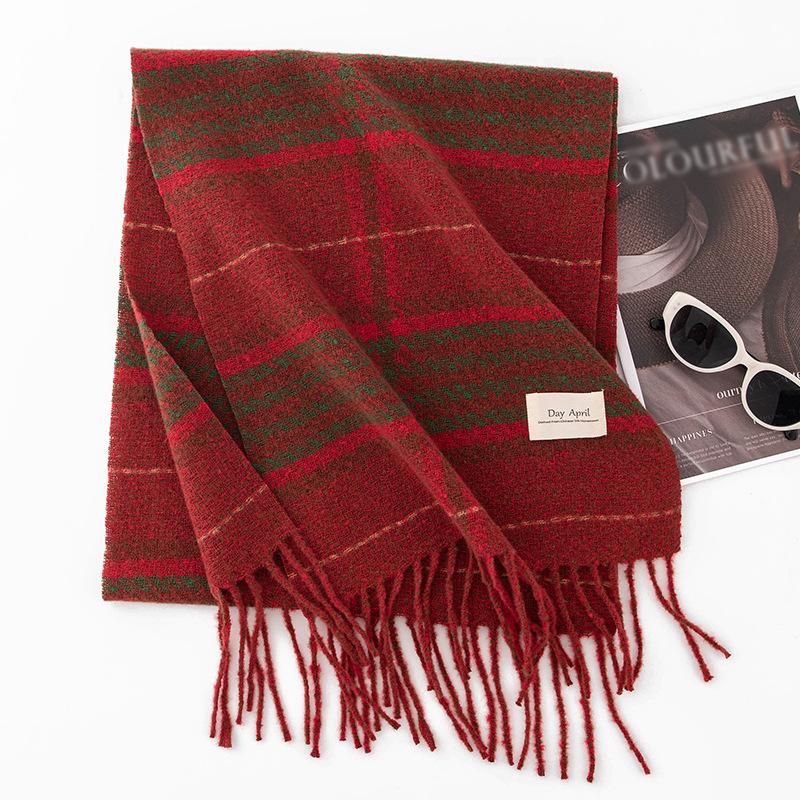Imitation Cashmere Plaid Scarf Women's Winter High End Fashion Simple Scarf Mid Length Warm Shawl