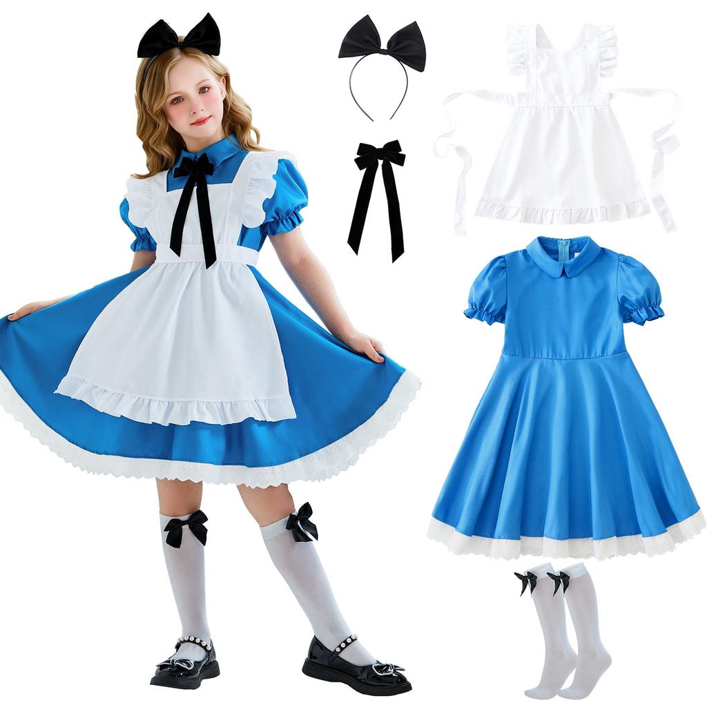 Halloween children's costume Alice cos maid costume girl performance costume pastoral prairie farm style dress