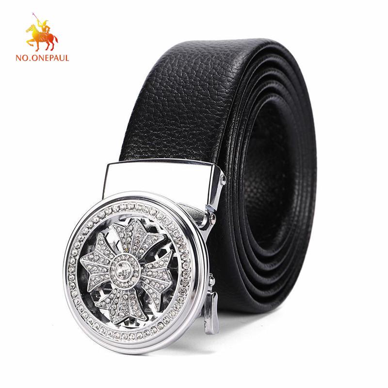 NO.ONEPAUL Men's Belt Metal Automatic Sliding Buckle Fashion Alloy Leather Belts
