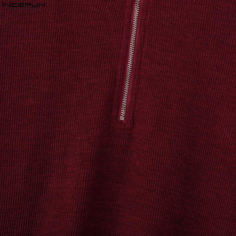 INCERUN Весенние мужские пуловеры с высоким воротником, длинным рукавом, на молнии, текстурной рельефной вязки