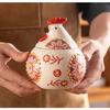 Cute Simple Little Chicken Seasoning Jar Creative Underglaze Painted Hand-painted Household Ceramic Container with Lid and Spoon