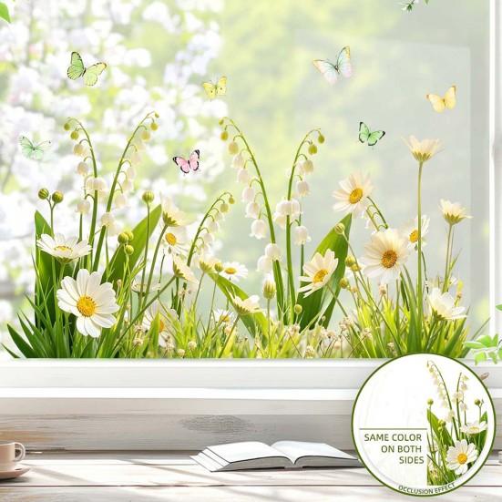 Белый цветок Статичная наклейка на стекло Съемная Водонепроницаемая ПВХ Цветочная Статическая наклейка на окно Весенний Декор для дома Офиса Гостиной Наклейка