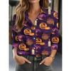 3DPrinted Halloween-style women's casual long-sleeve top suitable for daily commuting and versatile for everyday outings