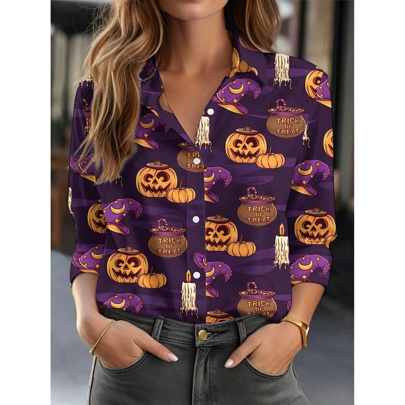 3DPrinted Halloween-style women's casual long-sleeve top suitable for daily commuting and versatile for everyday outings