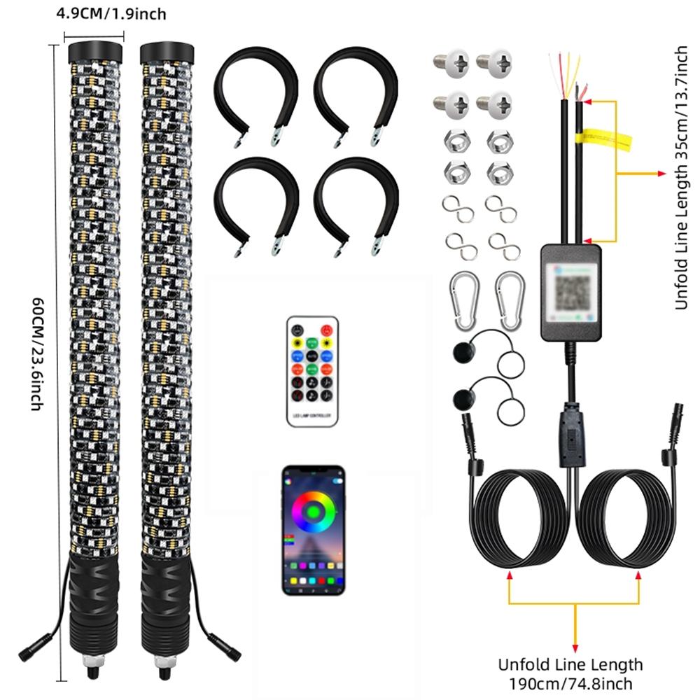 2 шт. RGB светодиодные антенны RZR 2 фута светодиодные хлысты приложение и пульт дистанционного управления спиральные RGB бегущие огни музыкальный хлыст последовательные огни для квадроцикла