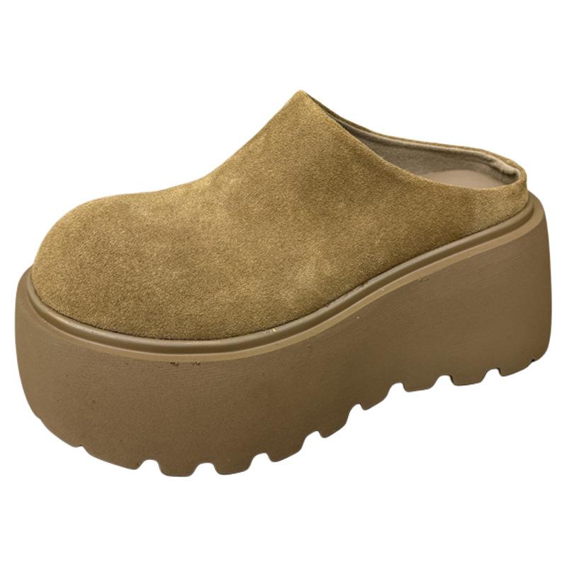 Европейские и американские полутапочки с большой головой и толстой подошвой, женские, новинка 2024 года, сумка, увеличивающая объем, ленивые матовые туфли-кексы