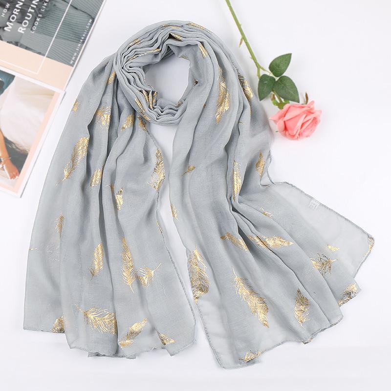 Muffler Women Soft Bronze Feather Print Neck Scarf Wrap Scarves