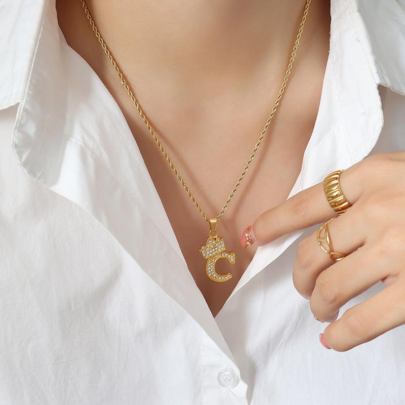 Smart Crown Necklace Korean Version Creative Fashion Design Zircon 26 Letter Pendant Gold-Plated Collarbone Chain Jewelry