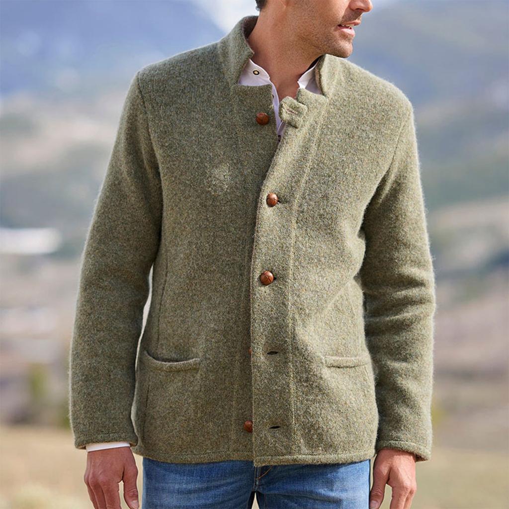 Mens Winter Jacket Button Down Woolen Coat Casual Loose Turn Down Fall Winter Warm Overcoat Outwear Cardigan