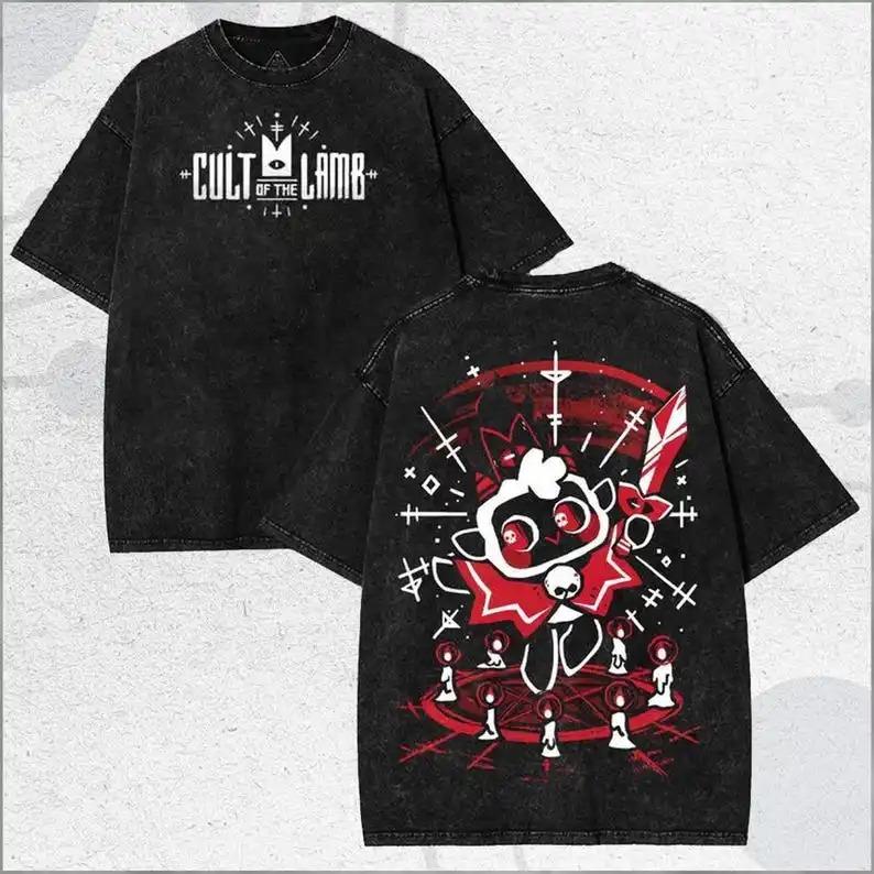 Cult of the Lamb Постиранная футболка Личность Одежда Подходит для всех сезонов Большой размер Унисекс Уличная одежда высокое качество горячий продукт