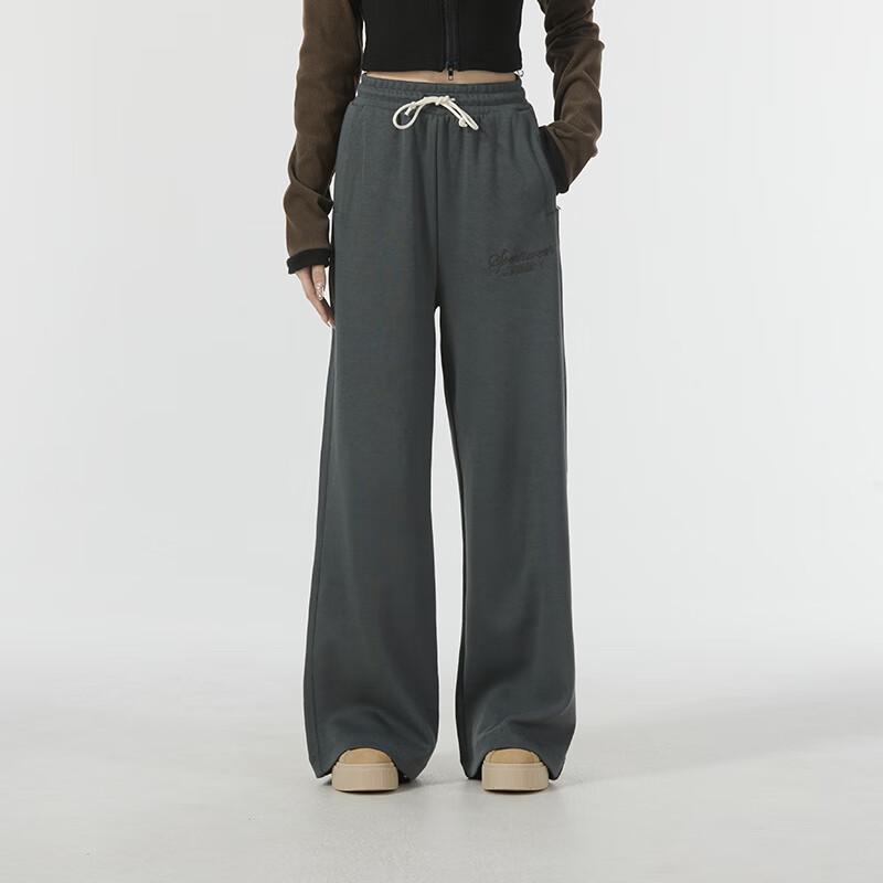 Puma Свободные широкие брюки с вышивкой букв для бега, тренировок, фитнеса, трикотажные спортивные брюки для женщин, темно-серые 626045-80