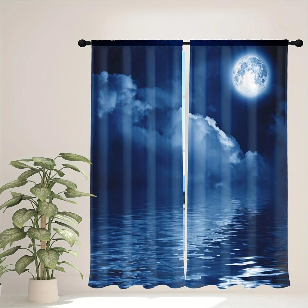 Cosmic Galaxy Printing Star Curtain Living Room Bedroom Curtain Home Decoration Curtain Adult Children's 2 Panels Rod Pocket