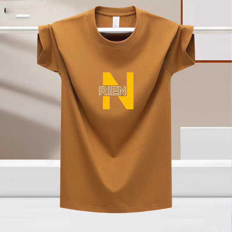 Fashionable Solid Colored Loose Fit Men's T-Shirt for Summer Sports, Printed Round Neck 100% Cotton Tee Shirt