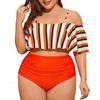 Женские купальники больших размеров с высокой талией, бикини в полоску с принтом и баской, купальник с разрезом