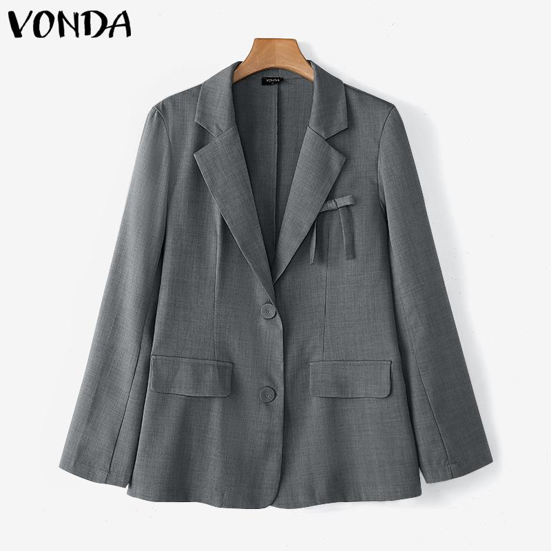 VONDA Women Oversized Long Sleeve Solid Color Bow Knot Casual Thin Tops Cardigan